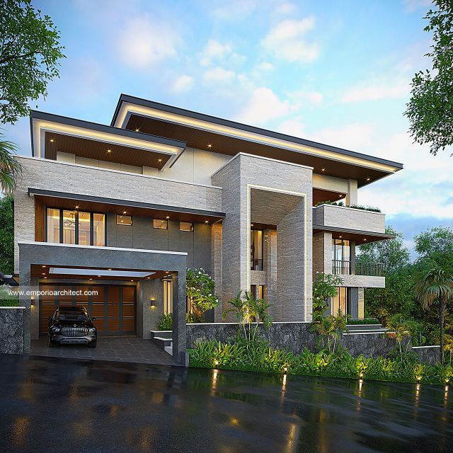 Desain Tampak Depan 2 Rumah Modern 4 Lantai Bapak ADM di Bandung