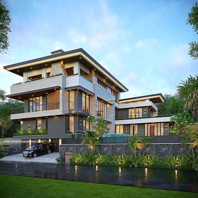 Desain Tampak Samping Rumah Modern 4 Lantai Bapak ADM di Bandung