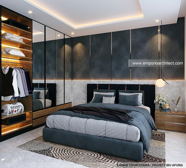 Desain Kamar Tidur Utama Rumah Modern 4 Lantai Ibu AFG di Jakarta