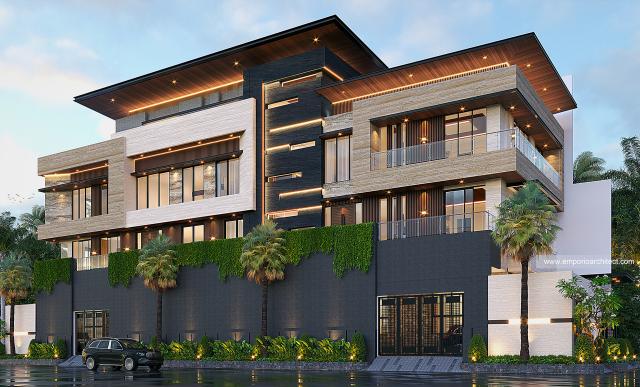 Desain Tampak Samping Kanan Rumah Modern 4 Lantai Ibu AFG di Jakarta