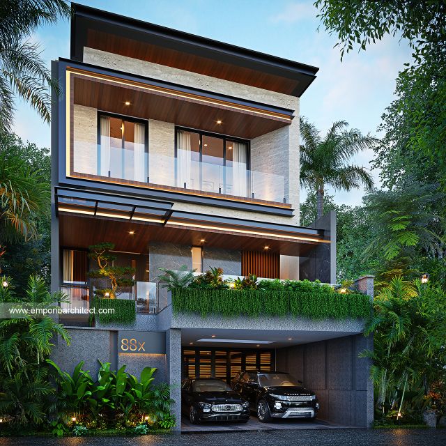 Desain Tampak Depan 2 Rumah Modern 4 Lantai Bapak RKI di Denpasar, Bali