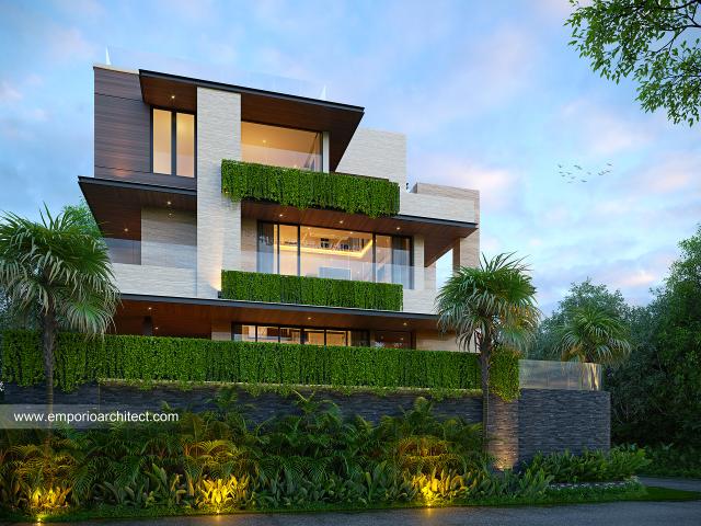 Desain Tampak Samping Rumah Modern 4 Lantai Bapak JJO di Jakarta