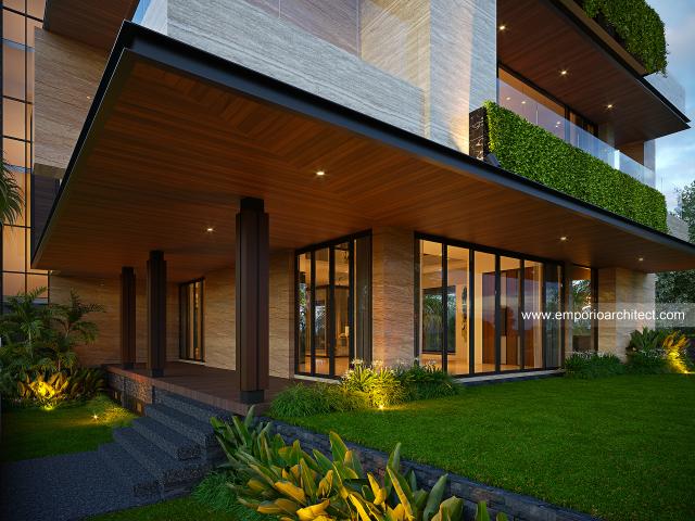 Desain Tampak Detail Belakang Rumah Modern 4 Lantai Bapak JJO di Jakarta