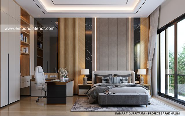 Desain Kamar Tidur Utama Rumah Modern 4 Lantai Bapak HLM di Jakarta Barat