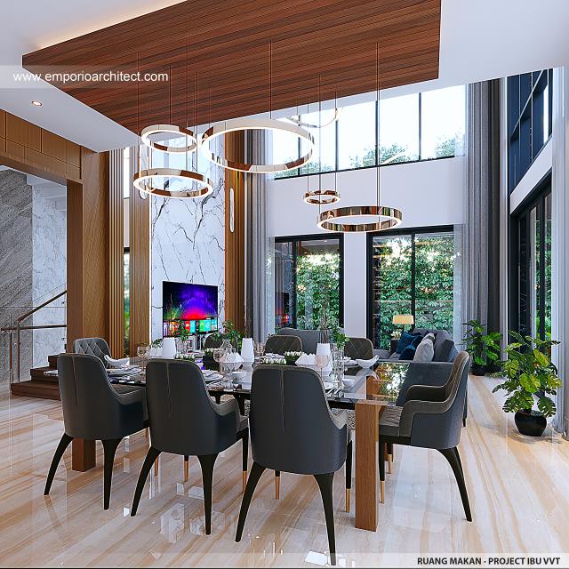 Desain Ruang Makan Rumah Modern 4 Lantai Ibu VVT di Jakarta