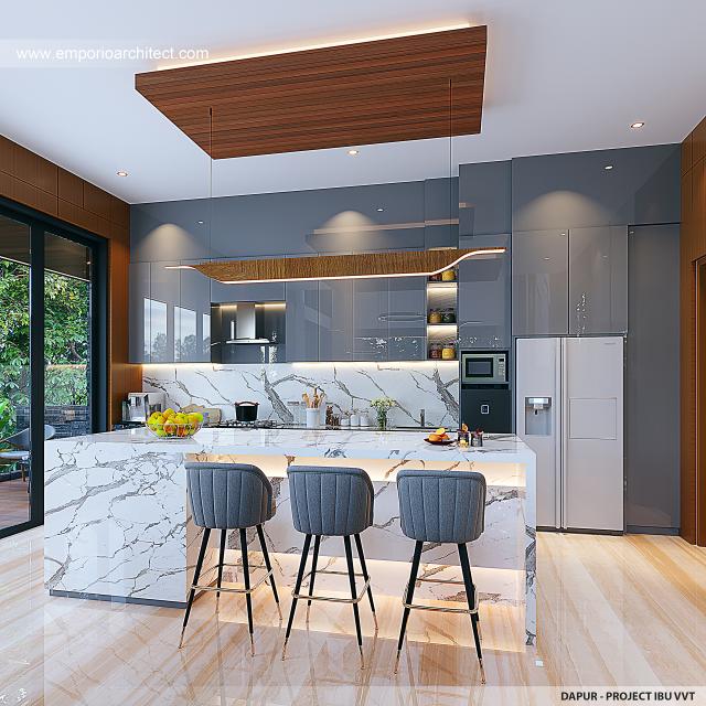 Desain Dapur Rumah Modern 4 Lantai Ibu VVT di Jakarta