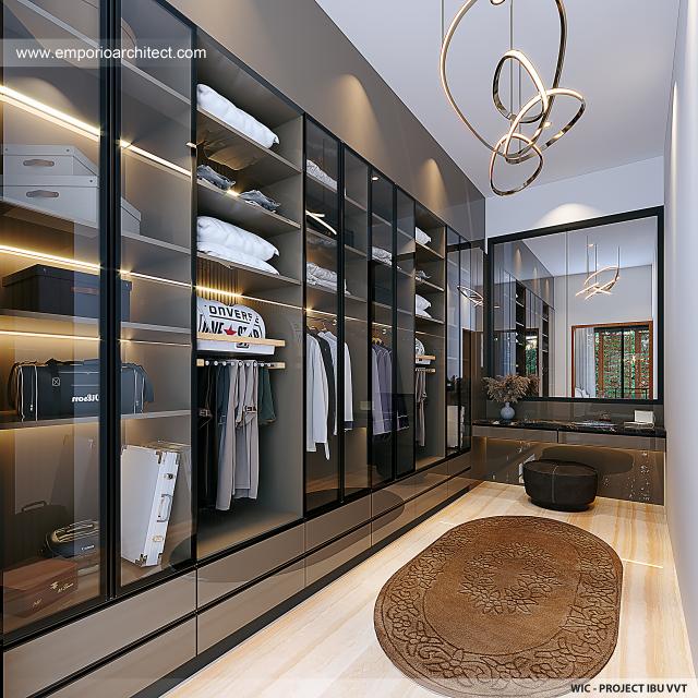 Desain Walk In Closet Rumah Modern 4 Lantai Ibu VVT di Jakarta