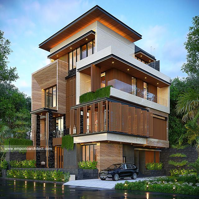 Desain Tampak Hook Rumah Modern 4 Lantai Ibu VVT di Jakarta