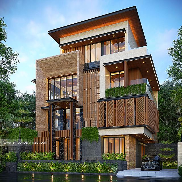 Desain Tampak Depan Rumah Modern 4 Lantai Ibu VVT di Jakarta