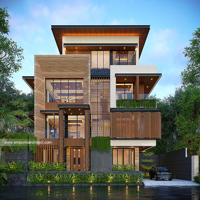 Desain Tampak Depan 2 Rumah Modern 4 Lantai Ibu VVT di Jakarta