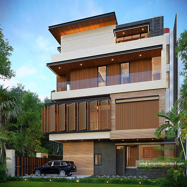 Desain Tampak Samping Kanan Rumah Modern 4 Lantai Ibu VVT di Jakarta