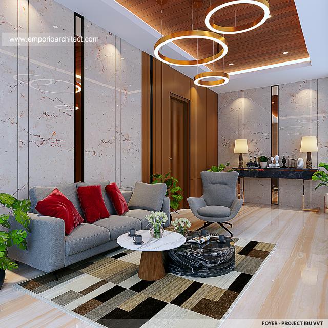 Desain Foyer Rumah Modern 4 Lantai Ibu VVT di Jakarta