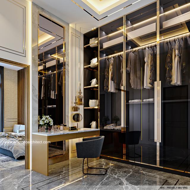 Desain Walk In Closet Rumah Modern 4 Lantai Ibu VRG di Sunter, Jakarta Utara