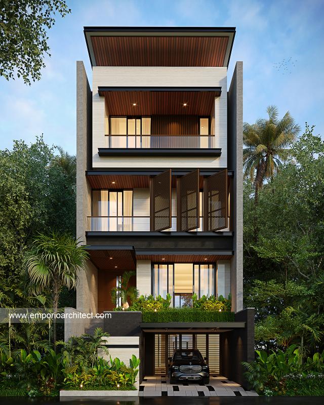 Desain Rumah Modern 4 Lantai Ibu SHL di Jakarta Selatan - Tampak Depan