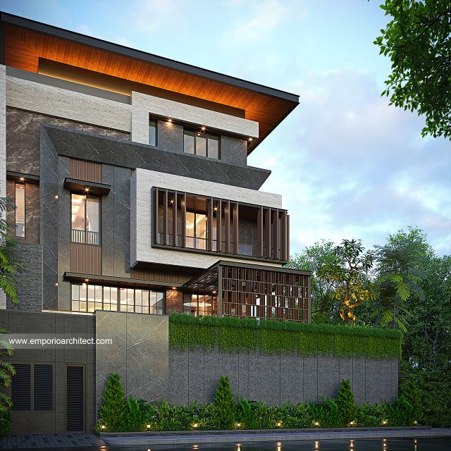 Desain Tampak Samping Rumah Modern 4 Lantai Bapak HDK di Jakarta Pusat