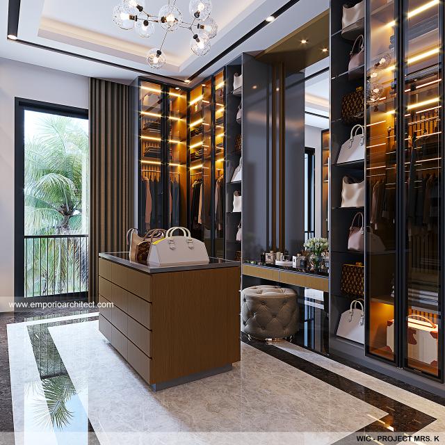 Desain Walk In Closet Rumah Modern 4 Lantai Mrs. K di Jakarta Utara