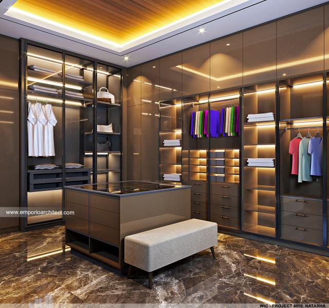 Desain Walk In Closet Rumah Modern 4 Lantai Mrs. Natasha di Jakarta