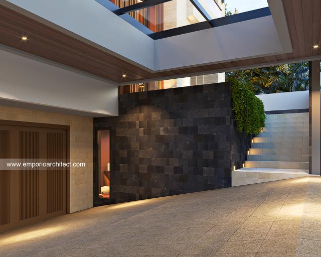 Desain Tampak Detail Depan 2 Rumah Modern 4 Lantai Mrs. Natasha di Jakarta