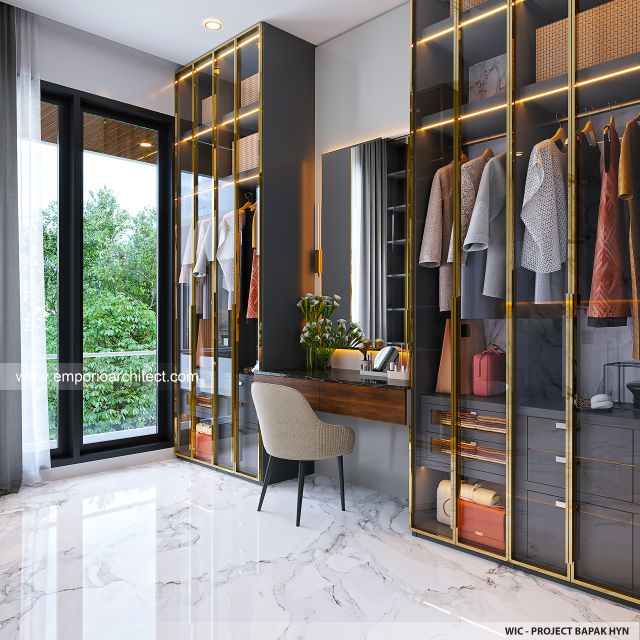 Desain Walk In Closet Rumah Modern 4 Lantai Bapak HYN di Batam