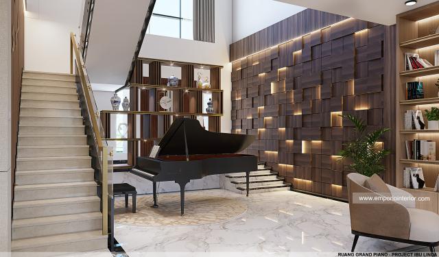 Desain Ruang Grand Piano Rumah Modern 4 Lantai Ibu Linda di Kotabaru Parahyangan, Bandung