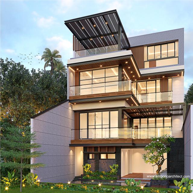 Desain Tampak Belakang Rumah Modern 4 Lantai Ibu Linda di Kotabaru Parahyangan, Bandung