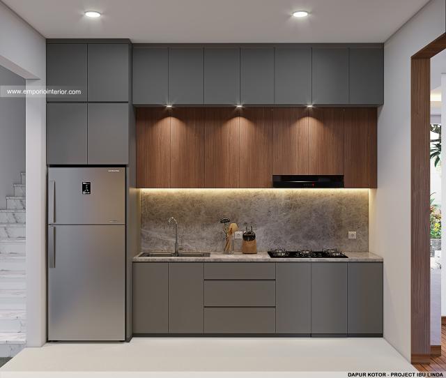 Desain Dapur Kotor Modern 4 Lantai Ibu Linda di Kotabaru Parahyangan, Bandung