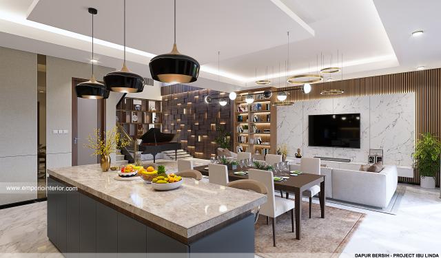 Desain Dapur dan Ruang Makan Rumah Modern 4 Lantai Ibu Linda di Kotabaru Parahyangan, Bandung