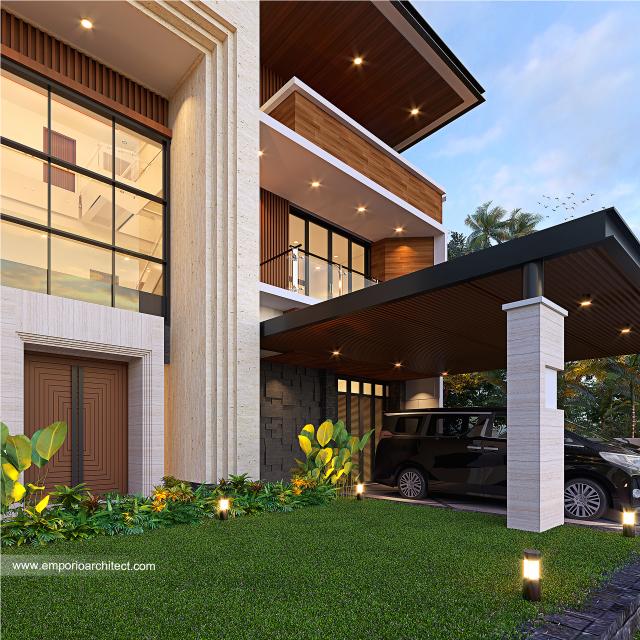 Desain Tampak Detail Depan Rumah Modern 4 Lantai Ibu Linda di Kotabaru Parahyangan, Bandung