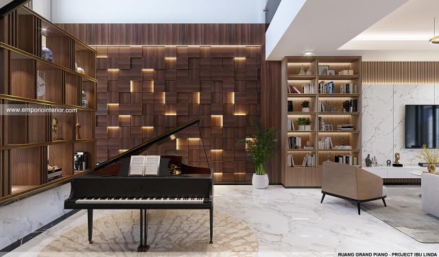 Desain Ruang Grand Piano Rumah Modern 4 Lantai Ibu Linda di Kotabaru Parahyangan, Bandung