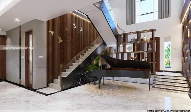 Desain Ruang Grand Piano Rumah Modern 4 Lantai Ibu Linda di Kotabaru Parahyangan, Bandung