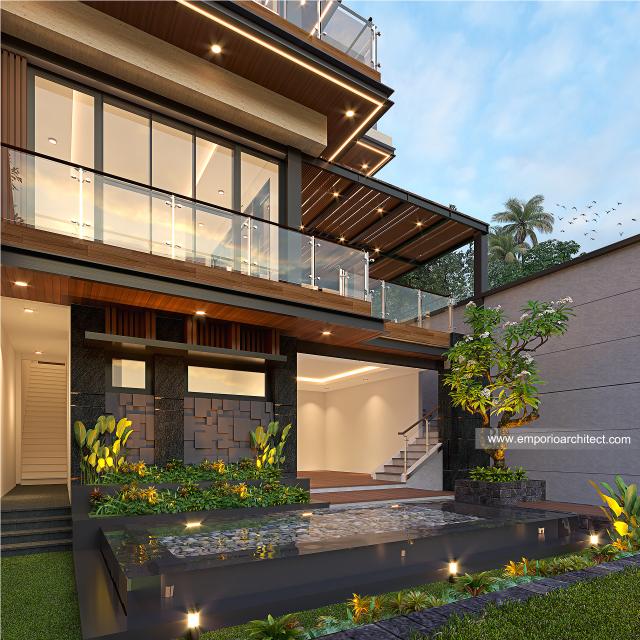 Desain Tampak Detail Belakang Rumah Modern 4 Lantai Ibu Linda di Kotabaru Parahyangan, Bandung