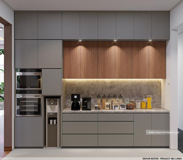 Desain Dapur Kotor Modern 4 Lantai Ibu Linda di Kotabaru Parahyangan, Bandung