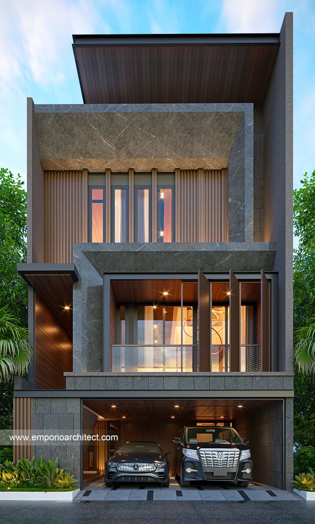 Desain Tampak Depan 3 Rumah Modern 4 Lantai Bapak TDD di Jakarta Timur