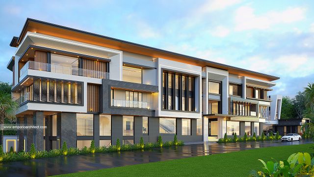 Desain Tampak Depan 2 Rumah Modern 4 Lantai Ibu FLN di Jimbaran, Bali