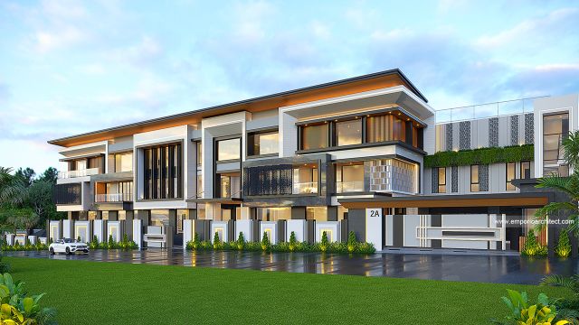 Desain Tampak Depan Dengan Pagar Rumah Modern 4 Lantai Ibu FLN di Jimbaran, Bali