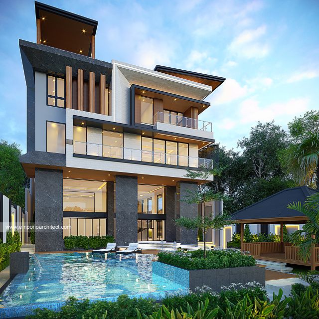 Desain Tampak Samping Rumah Modern 4 Lantai Ibu FLN di Jimbaran, Bali