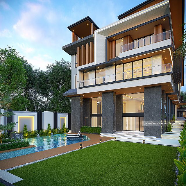 Desain Tampak Detail Samping Rumah Modern 4 Lantai Ibu FLN di Jimbaran, Bali