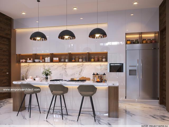 Desain Dapur Rumah Modern 4 Lantai Bapak Ali di Batam