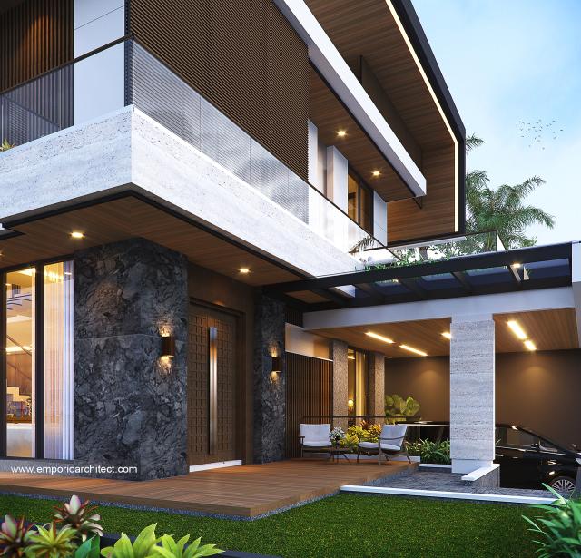 Desain Tampak Detail Depan Rumah Modern 4 Lantai Bapak Ali di Batam