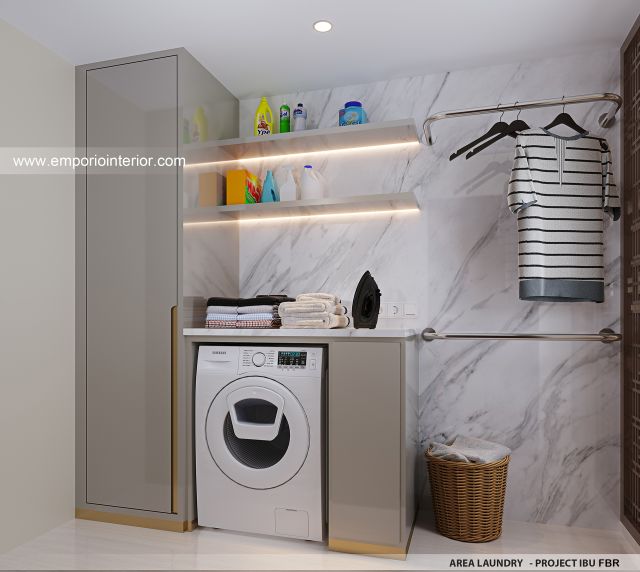 Desain Area Laundry Rumah Modern 4 Lantai Ibu FBR di Jakarta