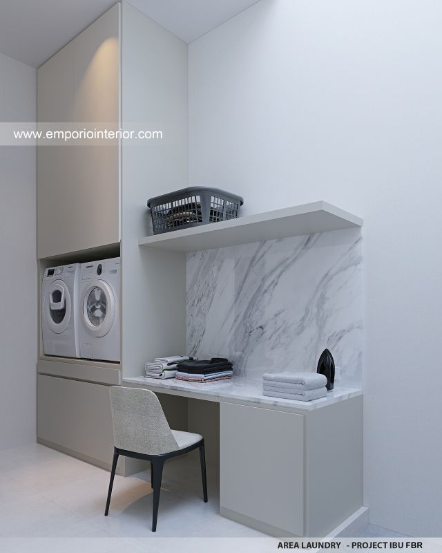 Desain Area Laundry Rumah Modern 4 Lantai Ibu FBR di Jakarta