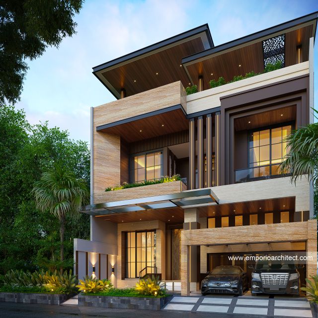 Desain Tampak Depan 2 Rumah Modern 4 Lantai Ibu FBR di Jakarta