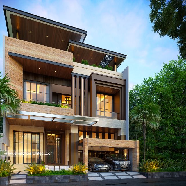 Desain Tampak Depan 3 Rumah Modern 4 Lantai Ibu FBR di Jakarta