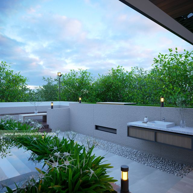 Desain Rooftop Outdoor Rumah Modern 4 Lantai Ibu FBR di Jakarta