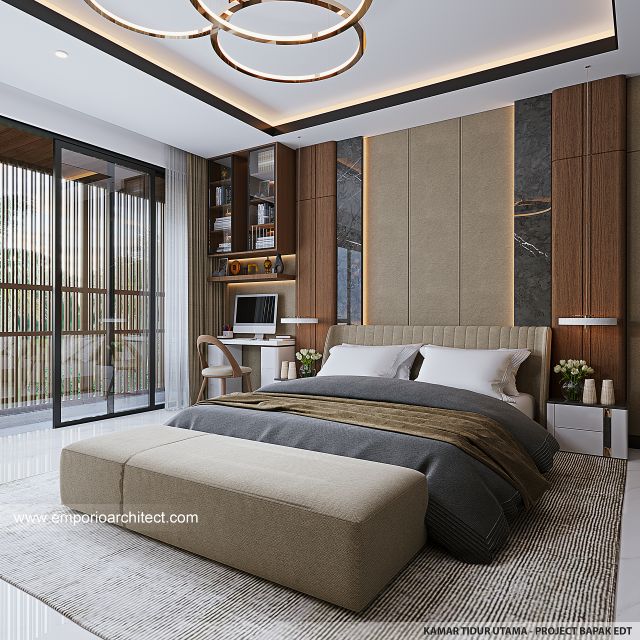 Desain Kamar Tidur Utama Rumah Modern 4 Lantai Bapak EDT di Kepala Gading, Jakarta Utara