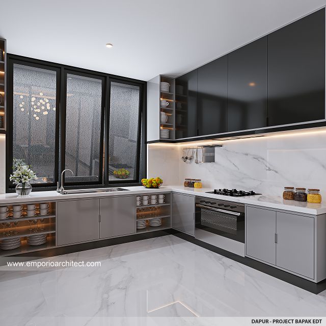 Desain Dapur Rumah Modern 4 Lantai Bapak EDT di Kepala Gading, Jakarta Utara