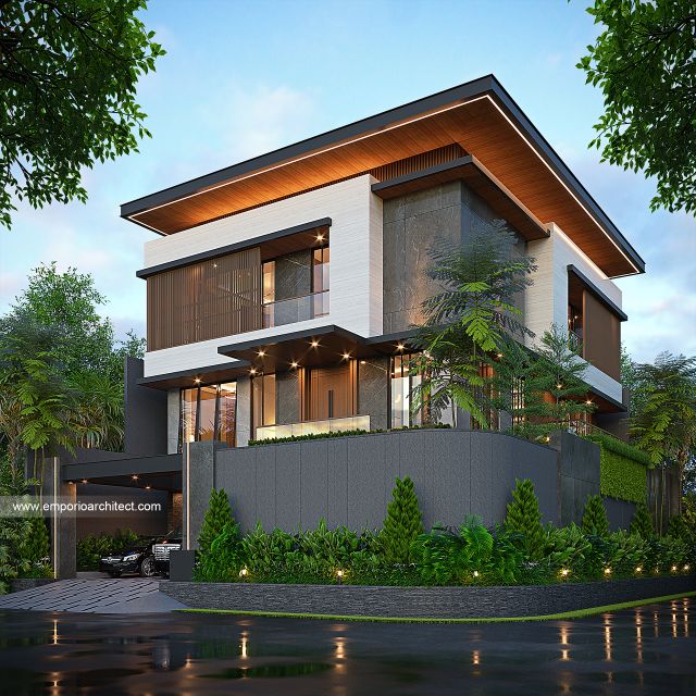 Desain Tampak Hook Rumah Modern 4 Lantai Bapak EDT di Kepala Gading, Jakarta Utara