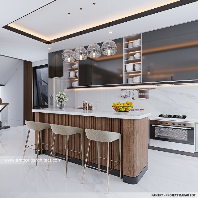 Desain Pantry Rumah Modern 4 Lantai Bapak EDT di Kepala Gading, Jakarta Utara