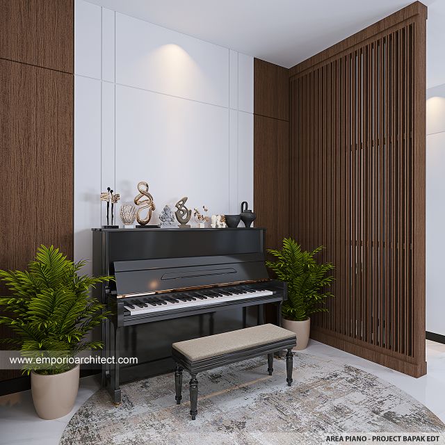 Desain Area Piano Rumah Modern 4 Lantai Bapak EDT di Kepala Gading, Jakarta Utara