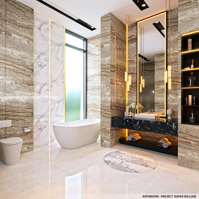 Desain Kamar Mandi Rumah Modern 4 Lantai Bapak WLM di PIK, Jakarta Utara